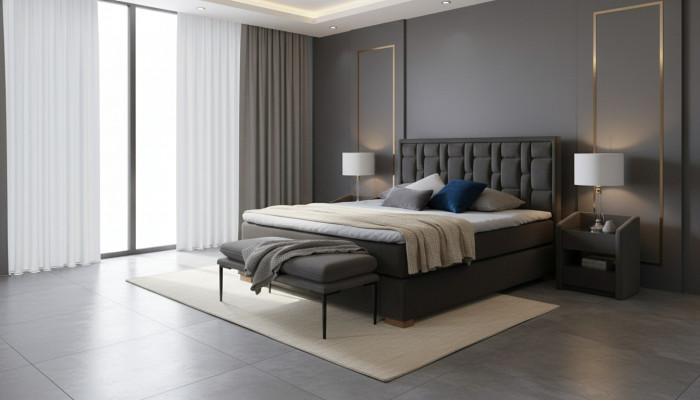Chesterfield duebelt Bett Schlofzëmmer Samett Better Bettegestell Nuetsdësch 3t Mexico Set