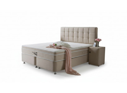 Edel Boxspring Bett 3-Teile Set Nuetsdësch Better Miwwelen Luxus Schlofkummer