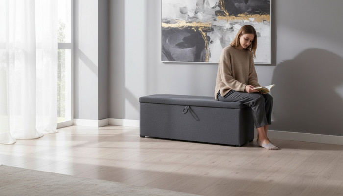Hocker Pouf Féisshocker Hocker Polsterhocker Sëtzocker Bäisetellstoff Gepolstert
