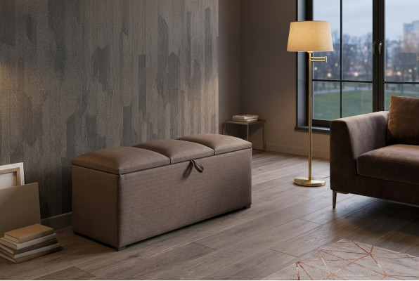 Truhe Späicher Box Luxus Schlofzëmmer Hocker Textil Foussëmmert