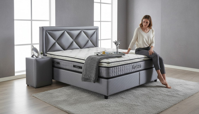 Edel Bett 3-Stéck Set Nuetsdësch Miwwelen Luxus Schlofzëmmer Matratz Bettgestell Nei