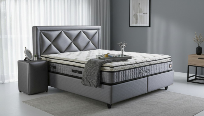 Edel Bett 3-Stéck Set Nuetsdësch Miwwelen Luxus Schlofzëmmer Matratz Bettgestell Nei