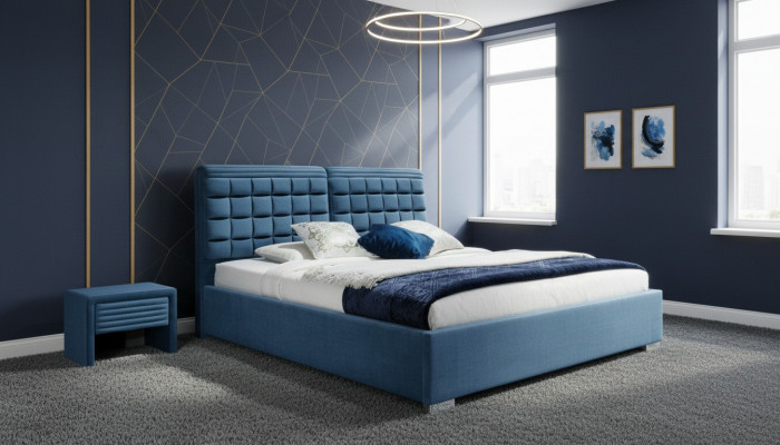 Luxus Boxspring Bett Design Stoff Hotel Better Schlofzëmmer Miwwelen Duebel