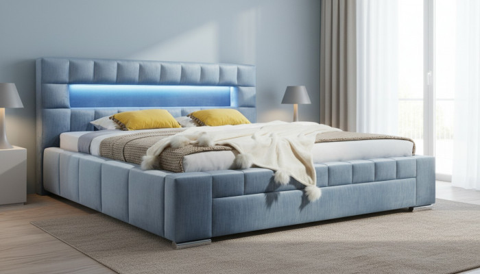 Luxus Boxspringbett Stoff Hotel Blo Betten Schlofzëmmer Miwwelen Design Duebel