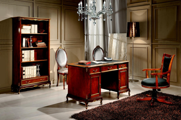 Holz Luxus Miwwel Klassesch Bicherregal am Barock Stil mat 1 Schufflach an Regaler.