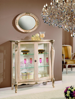 Miwwelen Holz Stil Barock Vitrin Glasschiefer Kommode Schief Italienesch.
