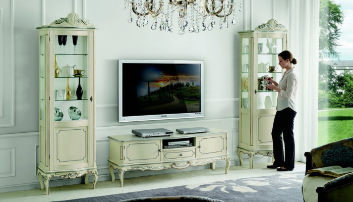 Luxus Wunnwand 3-Deeler RTV 2x Vitrinn Design Italienesch Miwwelen Wunnzëmmer Barockstil
