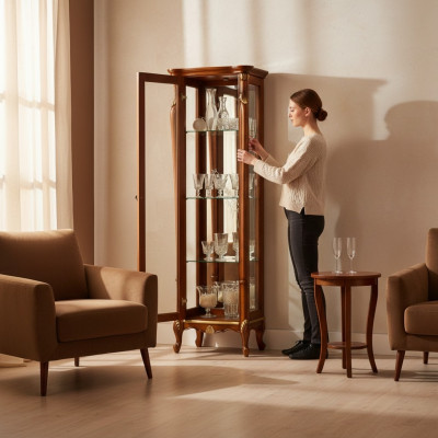 Schick Design Glasschaf Holz Klassesch Stil Barock Vitrinne Italienesch Miwwelen Nei