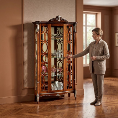 Italienesch Miwwelen Luxus Design Holz Klassesch Barock Regal Glasschaf Vitrinen.