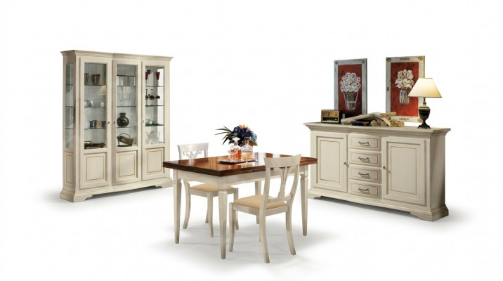 Design Iesszëmmer Set Garnitur 5tlg Holz Miwwelen Kommode 2x Stull Dësch Vitrin Nei