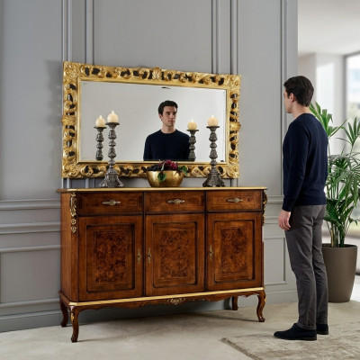 Design Miwwel Stil Barock 2-Stéck Kommode Spigel Holz Italienesche Stil Designer