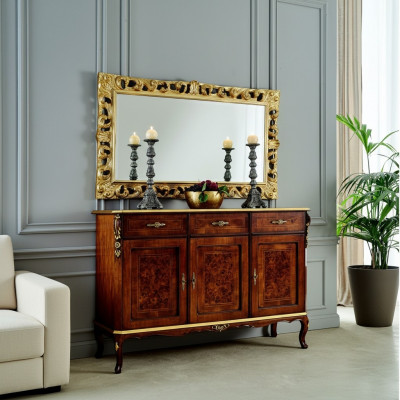 Design Miwwel Stil Barock 2-Stéck Kommode Spigel Holz Italienesche Stil Designer
