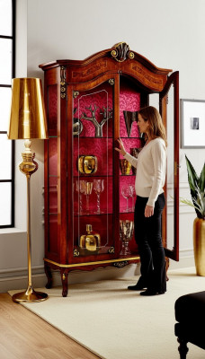 Vitrine Holz Schaf Glas Schief Italienesch Stol Miwwelen Anrichte Regal Barock