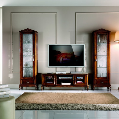 Wunnwand 3tlg RTV 2x Vitrinn Design Italienesch Miwwelen Wunnzëmmer Barock Stil
