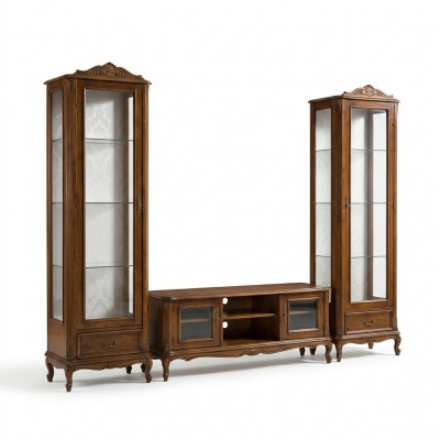 Wunnwand 3tlg RTV 2x Vitrinn Design Italienesch Miwwelen Wunnzëmmer Barock Stil
