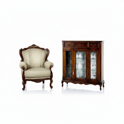 Miwwelen Stil Barock Holz Kommode Schaf Vitrinn Miwwelen Luxus Fautteuil