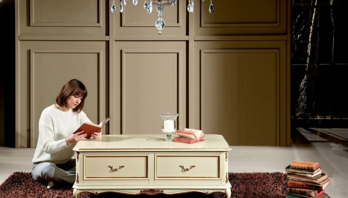 Holz Italienesche Miwwelen Barockstil Luxus Wäisse Canapé-Dësch Wunnzëmmer Dësch Nei