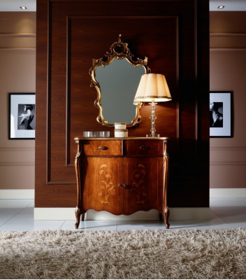 Luxus Miwwelstil Barock 2-deeleger Set Kommode mat Spigel Luxus Holz Italienesch