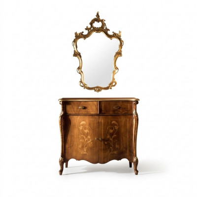 Luxus Miwwelstil Barock 2-deeleger Set Kommode mat Spigel Luxus Holz Italienesch