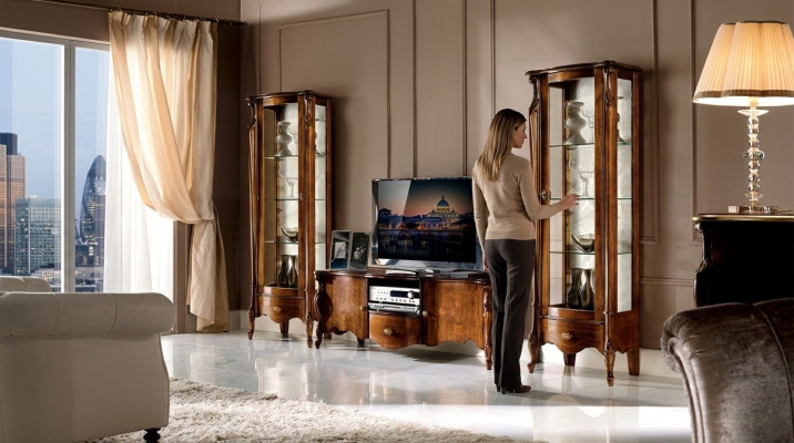 Luxus Wunnwand 3-Stéck RTV mat 2x Vitrinn Design Italienesch Miwwelen Barock Stil Nei