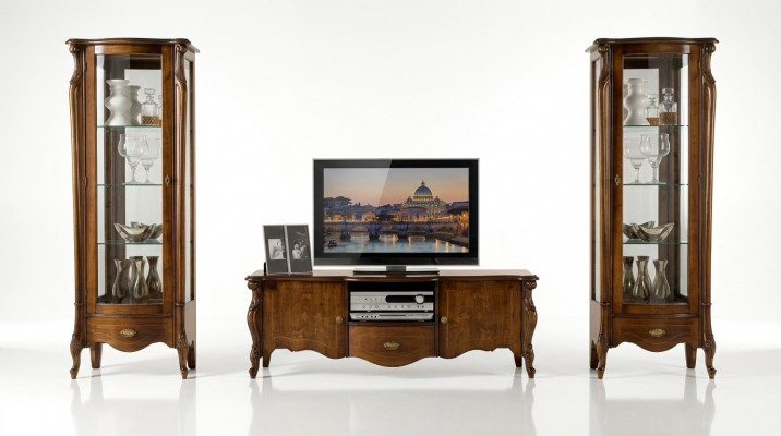 Luxus Wunnwand 3-Stéck RTV mat 2x Vitrinn Design Italienesch Miwwelen Barock Stil Nei