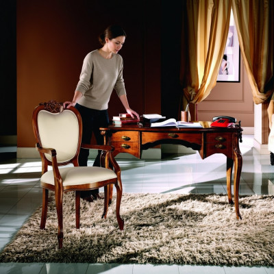 Holz Miwwel Luxus Büro 2tlg Set Schreifdësch Sessel Italienesch Luxus