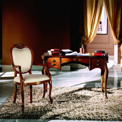 Holz Miwwel Luxus Büro 2tlg Set Schreifdësch Sessel Italienesch Luxus