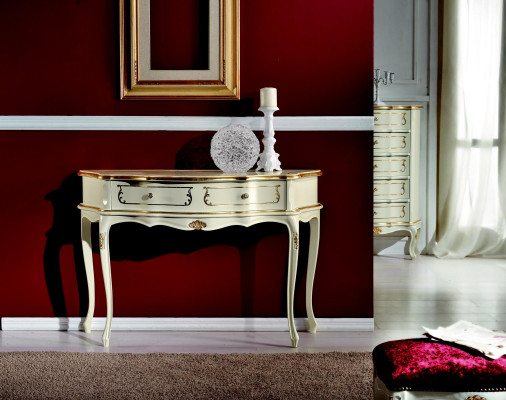 Design Miwwelen Stil Barock Luxus Konsolendësch Wäiss Holz Italienesch Dësch Dëscher