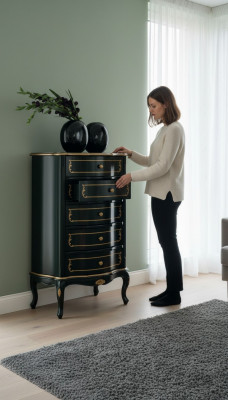 Italienesch Miwwelen Stil Barock Schwaarz Designer Schaf Kommode Miwwelen