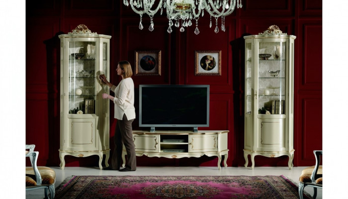 Design Set Garnitur 3 Deeler RTV mat 2x Vitrin Italienesch Luxus Miwwelen Barock Stil