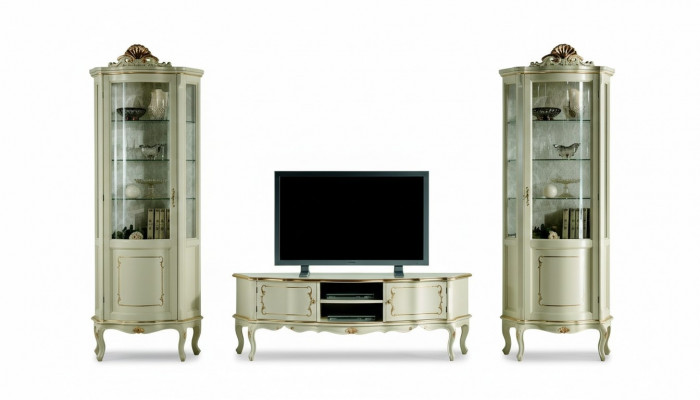 Design Set Garnitur 3 Deeler RTV mat 2x Vitrin Italienesch Luxus Miwwelen Barock Stil
