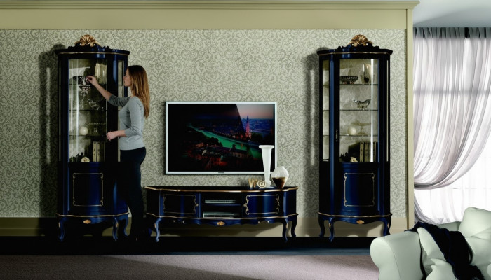 Luxus Set Garnitur 3 Deeler RTV mat 2x Vitrin Blo Italienesch Luxusmöbel Barock Stil
