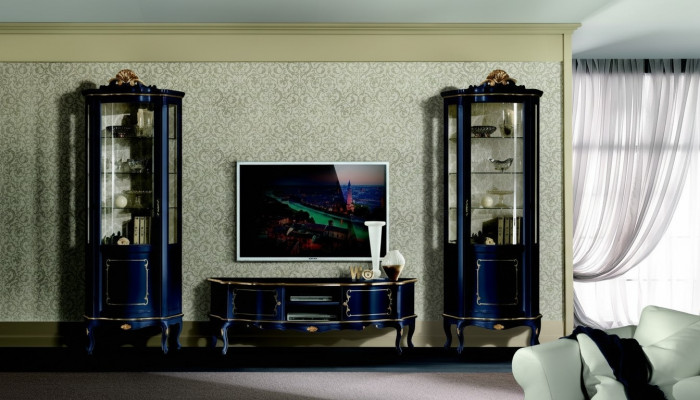 Luxus Set Garnitur 3 Deeler RTV mat 2x Vitrin Blo Italienesch Luxusmöbel Barock Stil
