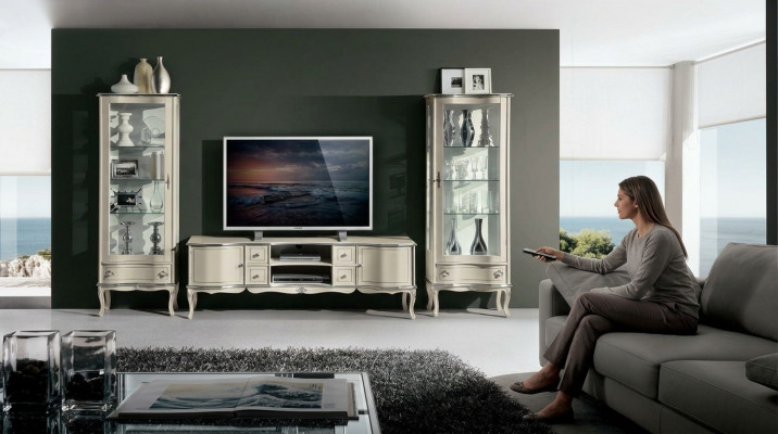 Schéckt Set Garnitur 3tlg RTV mat 2x Vitrine Italienesch Miwwelen Wunnwand Schaf