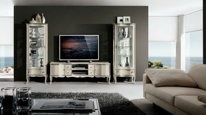 Schéckt Set Garnitur 3tlg RTV mat 2x Vitrine Italienesch Miwwelen Wunnwand Schaf