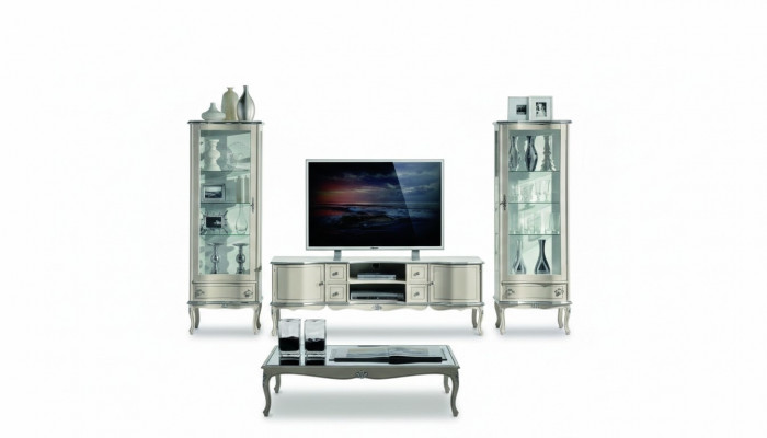 Schéckt Set Garnitur 3tlg RTV mat 2x Vitrine Italienesch Miwwelen Wunnwand Schaf
