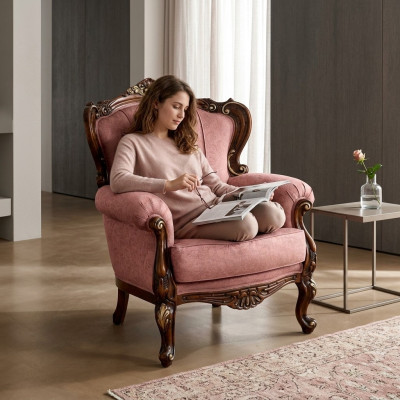 Deier Designer Luxus Barock Rosa Sëtz Italiensch Holz Wunnzëmmer Miwwelen Nei