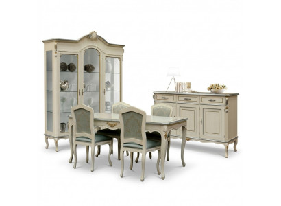 Luxus Iesszëmmer Set Garnitur 5tlg Wäiss Holz Miwwelen 4x Still Dësch Stil Barock Nei
