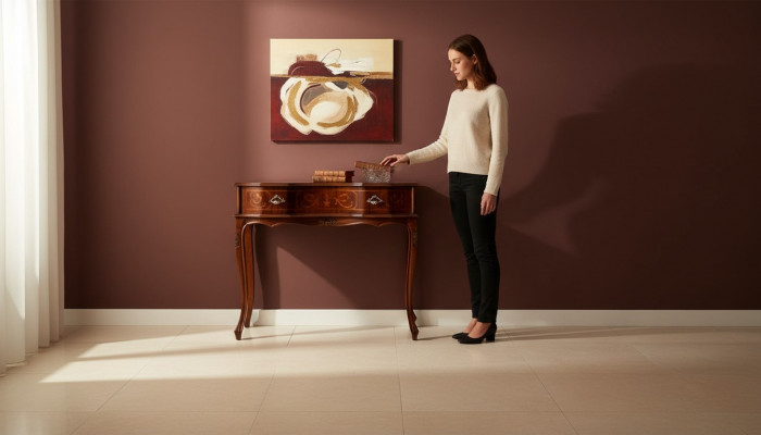 Holz Italienesche Miwwelen Konsolendësch Braun Miwwel Stil Barock Design Konsolen