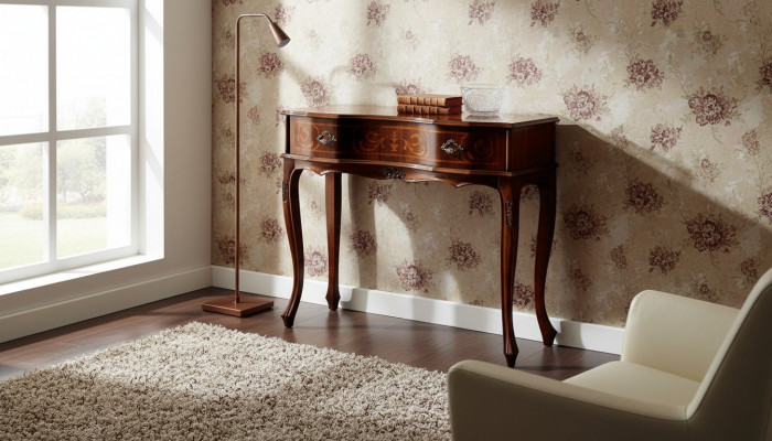 Holz Italienesche Miwwelen Konsolendësch Braun Miwwel Stil Barock Design Konsolen