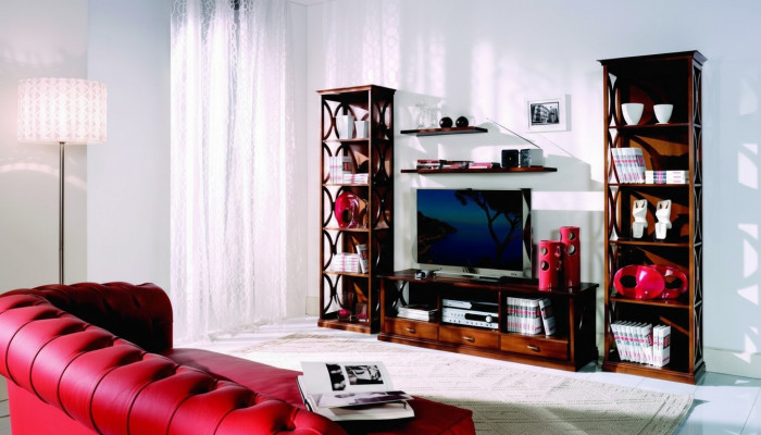 Luxus Set vu 5 Stécker fir d'Wunnzëmmer: TV Schaf, 2 Bicherregaler, 2 Regaler Miwwelregaler