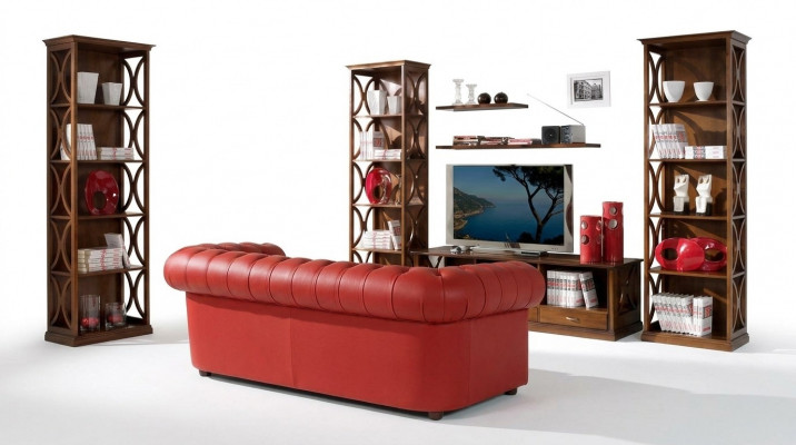 Luxus Set vu 5 Stécker fir d'Wunnzëmmer: TV Schaf, 2 Bicherregaler, 2 Regaler Miwwelregaler