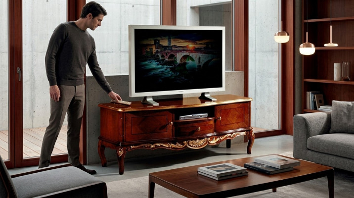 Designer Holz Barock TV-Schränk mat 2 Dieren, Schaf an Regal Italien