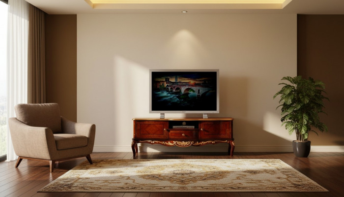 Designer Holz Barock TV-Schränk mat 2 Dieren, Schaf an Regal Italien