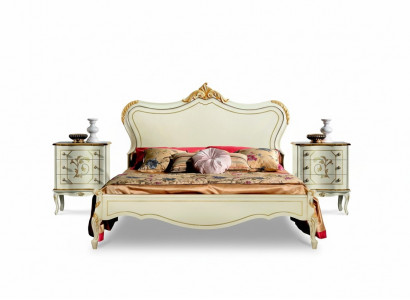 Luxusbett 160x195cm mat Holzkapittel an 2 Nuetsschafskëschten Italienesch Miwwelen Nei