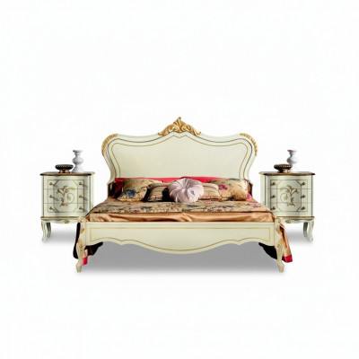 Luxusbett 180*195cm mat Holzkoppenend an 2 Nopeschdëscher Italienesch Miwwelen Nei