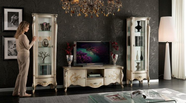 Schéine Set Garnitur 3-teil. RTV mat 2x Vitrine Italienesch Miwwelen Klassesch Stil