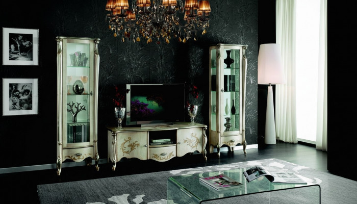 Schéine Set Garnitur 3-teil. RTV mat 2x Vitrine Italienesch Miwwelen Klassesch Stil