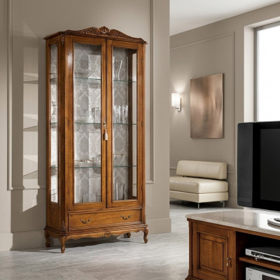 Designer Luxus Holz Vitrin Braun 2 Glasdieren 1 Tirang Italienesch Miwwelen