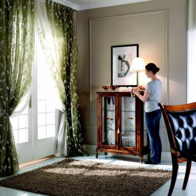 Designer Nuess Vitrin Holz Brong Kommode Glasdieren Luxus Italienesch Miwwelen